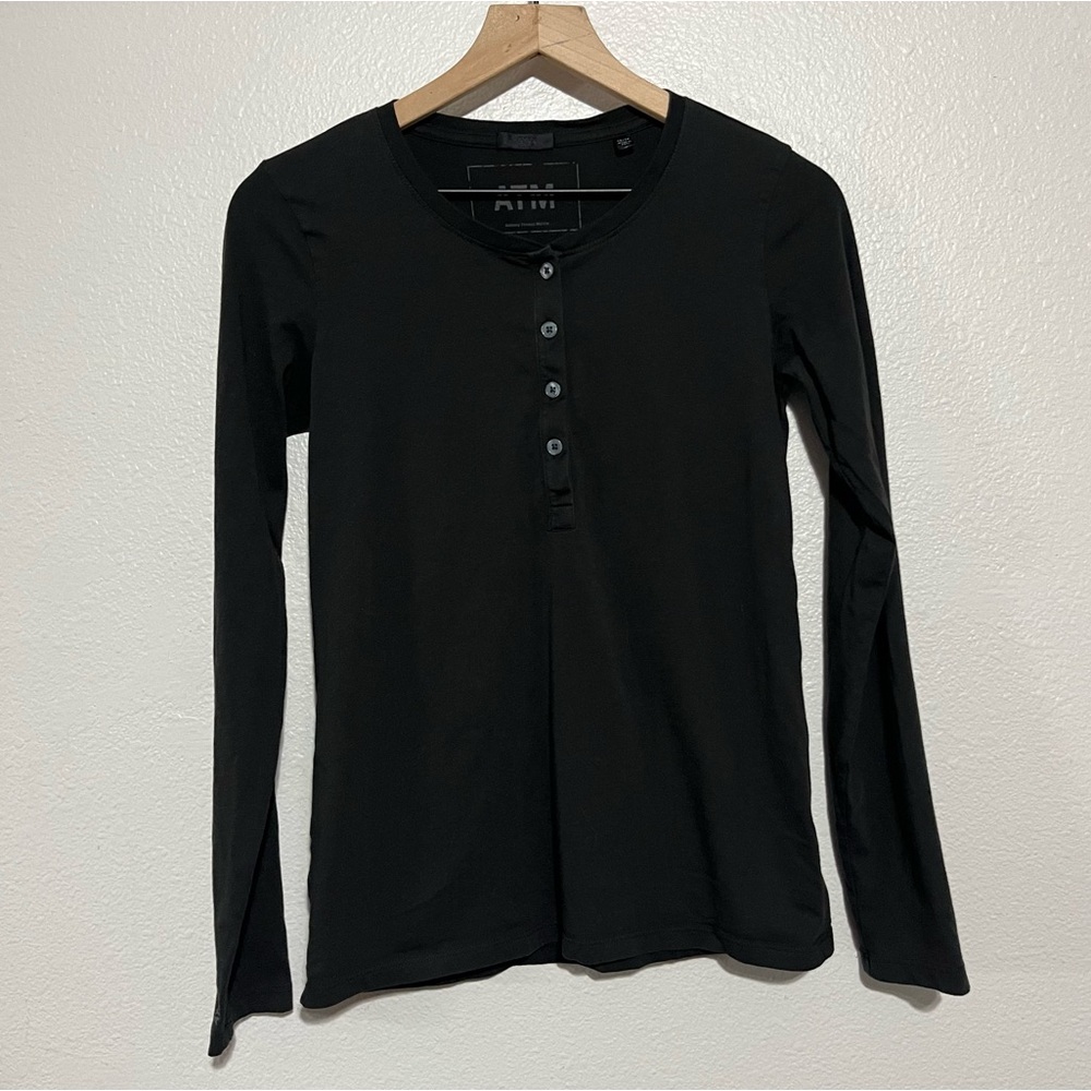 ATM Anthony Thomas Melillo Jersey long Sleeve Henley Tee Shirt Black XS